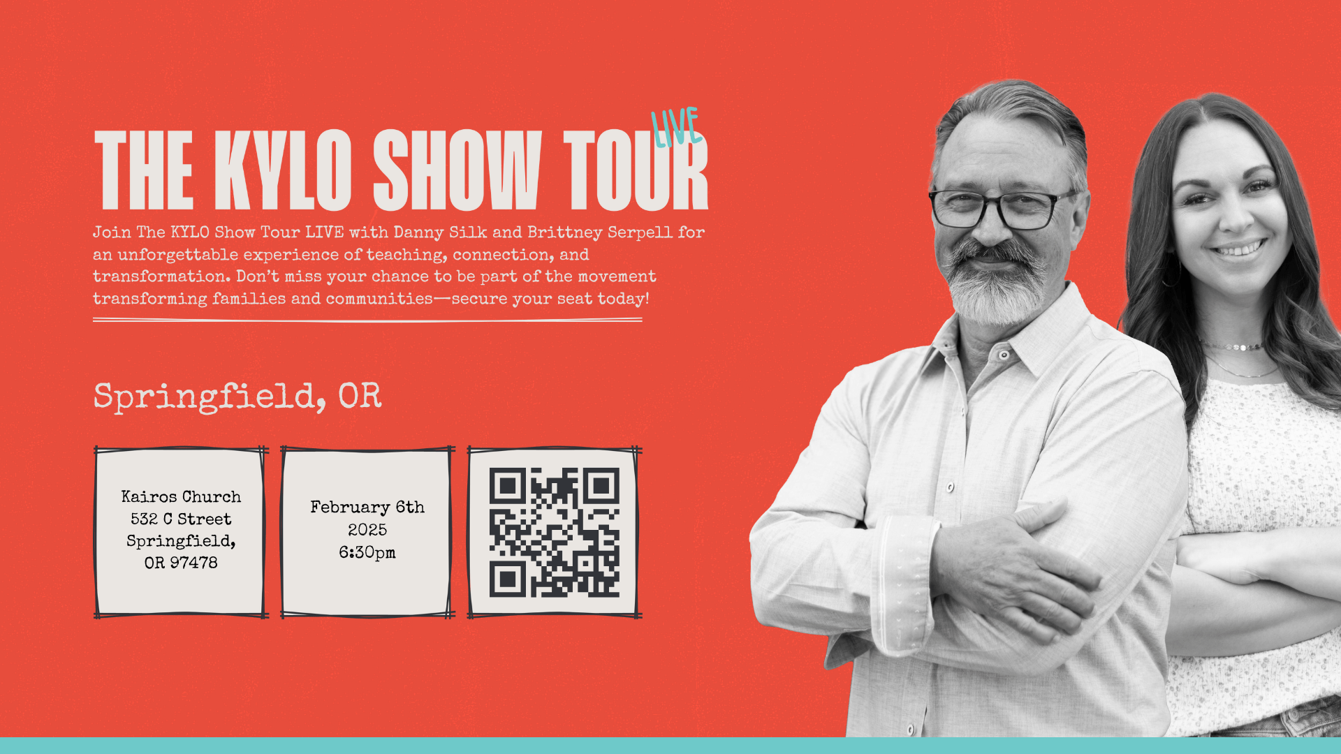 The KYLO Show Tour Graphic - Join the KYLO Show Tour LIVE with Danny Silk and Brittney Serpell at Kairos Church in Springield, QR Code